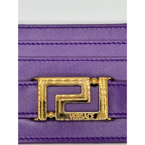 Versace Purple Leather Card Holder With Gold Medusa Logo - Picture 1 of 6